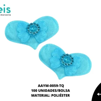 ACCESORIOS INFANTILES CORAZON CON MOÑO AAYM-0059-TQ 4cmX3cm 100 PZ/PQT TURQUESA