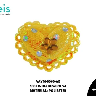ACCESORIOS INFANTILES CORAZON PEDRERIA AAYM-0060-AB 3.5cmX3cm 100 PZ/PQT AMARILLO BOREAL
