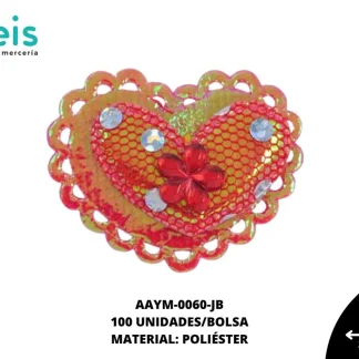 ACCESORIOS INFANTILES CORAZON PEDRERIA AAYM-0060-JB 3.5cmX3cm 100 PZ/PQT ROJO BOREAL
