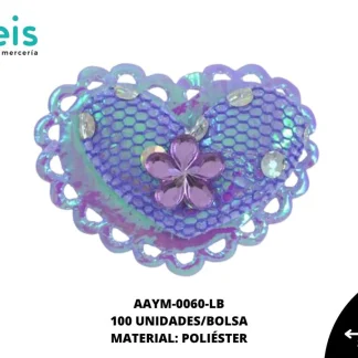 ACCESORIOS INFANTILES CORAZON PEDRERIA AAYM-0060-LB 3.5cmX3cm 100 PZ/PQT LILA BOREAL