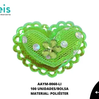 ACCESORIOS INFANTILES CORAZON PEDRERIA AAYM-0060-LI 3.5cmX3cm 100 PZ/PQT LIMON