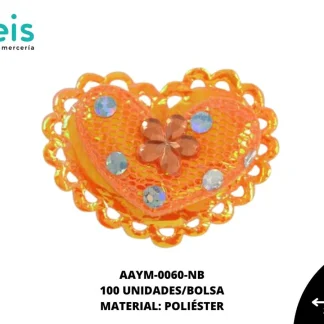 ACCESORIOS INFANTILES CORAZON PEDRERIA AAYM-0060-NB 3.5cmX3cm 100 PZ/PQT NARANJA BOREAL