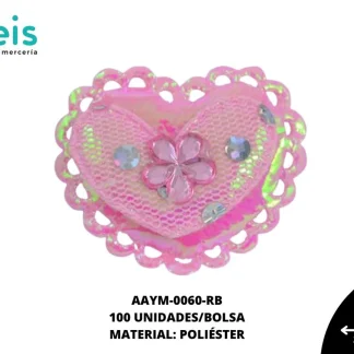 ACCESORIOS INFANTILES CORAZON PEDRERIA AAYM-0060-RB 3.5cmX3cm 100 PZ/PQT ROSA BOREAL