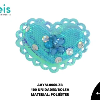 ACCESORIOS INFANTILES CORAZON PEDRERIA AAYM-0060-ZB 3.5cmX3cm 100 PZ/PQT AZUL BOREAL