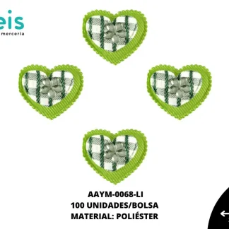 ACCESORIOS INFANTILES CORAZON PIEDRA AAYM-0068-LI 2.6cmX3cm 100 PZ/PQT LIMON