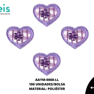 ACCESORIOS INFANTILES CORAZON PIEDRA AAYM-0068-LL 2.6cmX3cm 100 PZ/PQT LILA