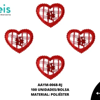ACCESORIOS INFANTILES CORAZON PIEDRA AAYM-0068-RJ 2.6cmX3cm 100 PZ/PQT ROJO