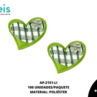 ACCESORIOS INFANTILES CORAZON PIEDRA AAYM-0069-LI 3.5cmX3.2cm 100 PZ/PQT LIMON