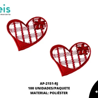 ACCESORIOS INFANTILES CORAZON PIEDRA AAYM-0069-RJ 3.5cmX3.2cm 100 PZ/PQT ROJO