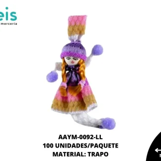 MUÑECA MINI TRAPO GORRO REF: QW-07 LILA 100 U/PQT