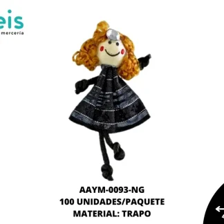 MUÑECA MINI TRAPO RIZOS REF: QW-45 NEGRO 100 U/PQT