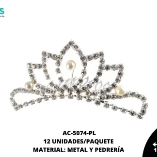 PEINETA METALICA PIEDRA 10X4cm REF: 1 PLATA 12 u/pqt