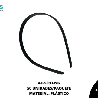 DIADEMA PLASTICA LISA REF: 10MM NEGRO 50 UNIDADES/PAQUETE