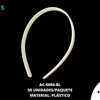 DIADEMA PLASTICA LISA REF: 14MM BLANCO 50 UNIDADES/PAQUETE