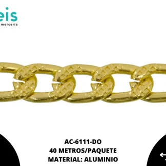 CADENA ALUMINIO PLABA GRABADA 11X7.2MM REF: 110-0 DORADO 40 METROS/ROLLO