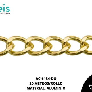 CADENA ALUMINIO MARTILLADA 16.2X12.6MM REF: L1101 DORADO 20 METROS/ROLLO