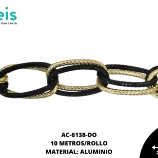 CADENA ALUMINIO GRABADA DBL 28X15.6MM DORADO 10 METROS/ROLLO