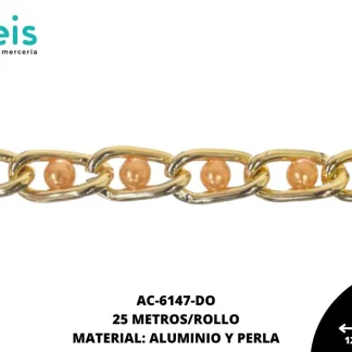 CADENA ALUMINIO PERLA AO 12.7X6.3MM REF: 4MM DORADO 25 METROS/ROLLO
