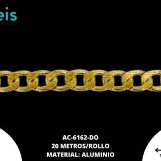 CADENA ALUMINIO PLANA GRABADA 14X9.6MM DORADO 20 METROS/ROLLO
