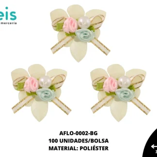 ACCESORIOS FLORES SATIN CON PERLA AFLO-0002-BG 3.5cmX3.5cm 100 PZ/PQT BEIGE
