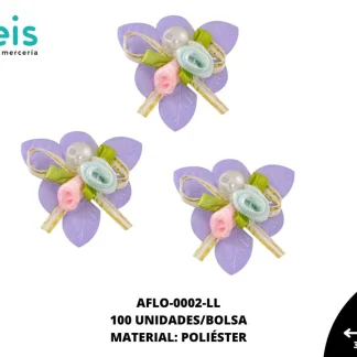 ACCESORIOS FLORES SATIN CON PERLA AFLO-0002-LL 3.5cmX3.5cm 100 PZ/PQT LILA