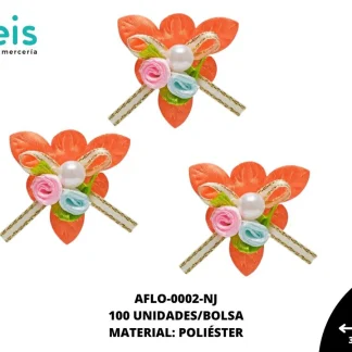 ACCESORIOS FLORES SATIN CON PERLA AFLO-0002-NJ 3.5cmX3.5cm 100 PZ/PQT NARANJA