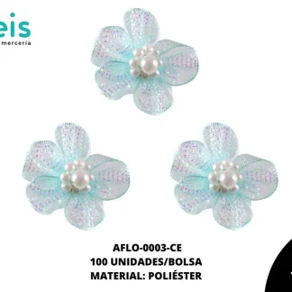 ACCESORIOS FLORES TUL CON PERLA AFLO-0003-CE 65mmX55mm 100 PZ/PQT CIELO
