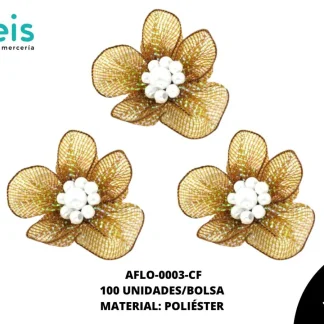ACCESORIOS FLORES TUL CON PERLA AFLO-0003-CF 65mmX55mm 100 PZ/PQT CAFÉ