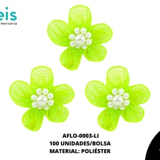 ACCESORIOS FLORES TUL CON PERLA AFLO-0003-LI 65mmX55mm 100 PZ/PQT LIMON