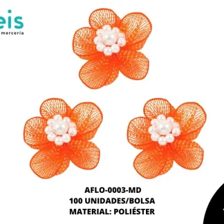 ACCESORIOS FLORES TUL CON PERLA AFLO-0003-MD 65mmX55mm 100 PZ/PQT MANDARINA
