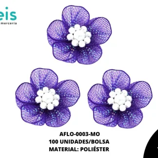 ACCESORIOS FLORES TUL CON PERLA AFLO-0003-MO 65mmX55mm 100 PZ/PQT MORADO