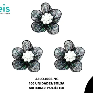 ACCESORIOS FLORES TUL CON PERLA AFLO-0003-NG 65mmX55mm 100 PZ/PQT NEGRO