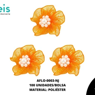 ACCESORIOS FLORES TUL CON PERLA AFLO-0003-NJ 65mmX55mm 100 PZ/PQT NARANJA