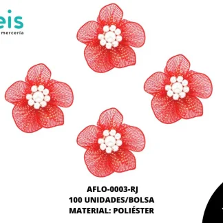 ACCESORIOS FLORES TUL CON PERLA AFLO-0003-RJ 65mmX55mm 100 PZ/PQT ROJO