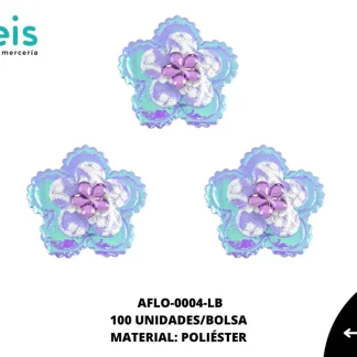 ACCESORIOS FLORES CON PIEDRA AFLO-0004-LB 30mm 100 PZ/PQT LILA BOREAL