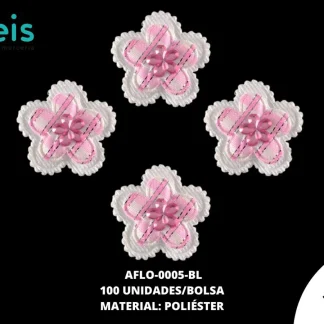 ACCESORIOS FLORES TELA CON PIEDRA AFLO-0005-BL 3mm 100 PZ/PQT BLANCO