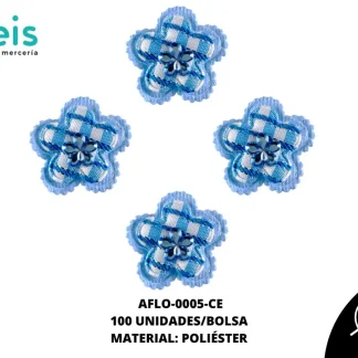 ACCESORIOS FLORES TELA CON PIEDRA AFLO-0005-CE 3mm 100 PZ/PQT CIELO