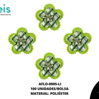ACCESORIOS FLORES TELA CON PIEDRA AFLO-0005-LI 3mm 100 PZ/PQT LIMON
