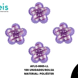 ACCESORIOS FLORES TELA CON PIEDRA AFLO-0005-LL 3mm 100 PZ/PQT LILA