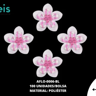 ACCESORIOS FLORES TELA CON PIEDRA AFLO-0006-BL 3.1cmX3.5cm 100 PZ/PQT BLANCO