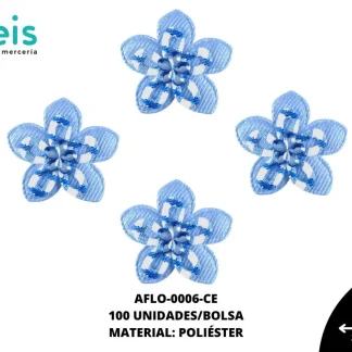 ACCESORIOS FLORES TELA CON PIEDRA AFLO-0006-CE 3.1cmX3.5cm 100 PZ/PQT CIELO