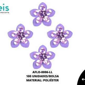 ACCESORIOS FLORES TELA CON PIEDRA AFLO-0006-LL 3.1cmX3.5cm 100 PZ/PQT LILA