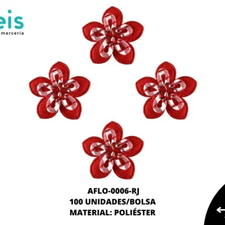 ACCESORIOS FLORES TELA CON PIEDRA AFLO-0006-RJ 3.1cmX3.5cm 100 PZ/PQT ROJO