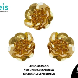 ACCESORIOS FLORES LENTEJUELA CON PERLA AFLO-0009-DO 27mm 100 PZ/PQT DORADO