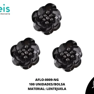 ACCESORIOS FLORES LENTEJUELA CON PERLA AFLO-0009-NG 27mm 100 PZ/PQT NEGRO