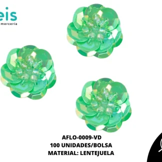 ACCESORIOS FLORES LENTEJUELA CON PERLA AFLO-0009-VD 27mm 100 PZ/PQT VERDE