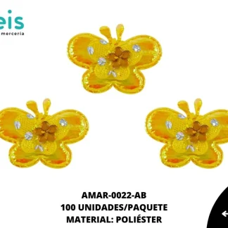 ACCESORIOS MARIPOSAS INFANTIL CON PIEDRA AMAR-0022-AB 4.6cmX2.6cm 100 PZ/PQT AMARILLO BOREAL