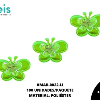 ACCESORIOS MARIPOSAS INFANTIL CON PIEDRA AMAR-0022-LI 4.6cmX2.6cm 100 PZ/PQT LIMON BOREAL