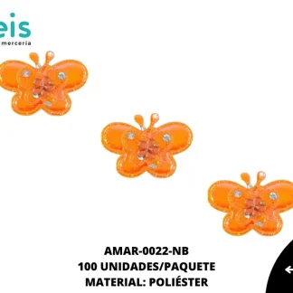 ACCESORIOS MARIPOSAS INFANTIL CON PIEDRA AMAR-0022-NB 4.6cmX2.6cm 100 PZ/PQT NARANJA BOREAL