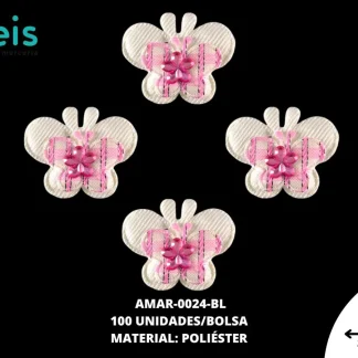 ACCESORIOS MARIPOSAS 3D CON PIEDRA AMAR-0024-BL 3.5cmX2.7cm 100 PZ/PQT BLANCO